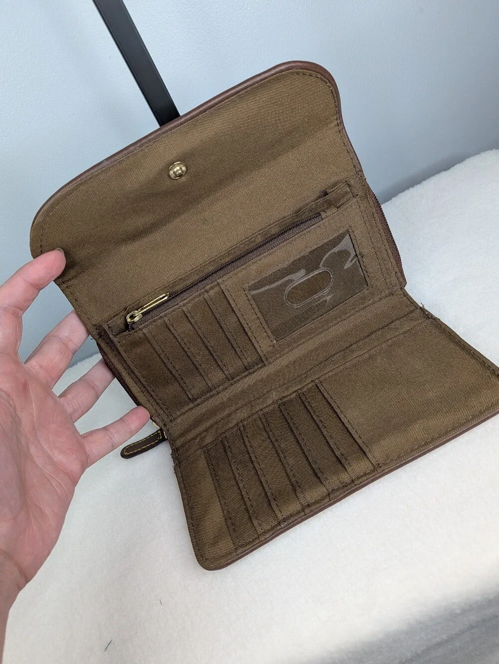 b.ø.c. Born Concept Tan Pebbled Trifold Organizer Wallet Clutch